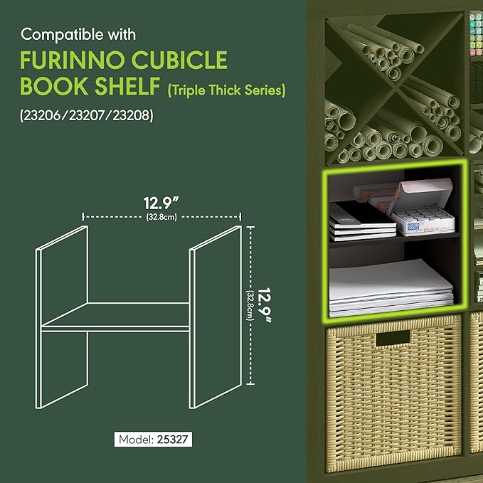 Furinno Cubicle H-Shelf Cube Insert, 2-Tier Cube Organizer, Dark Oak | 12.9W x - Image 3