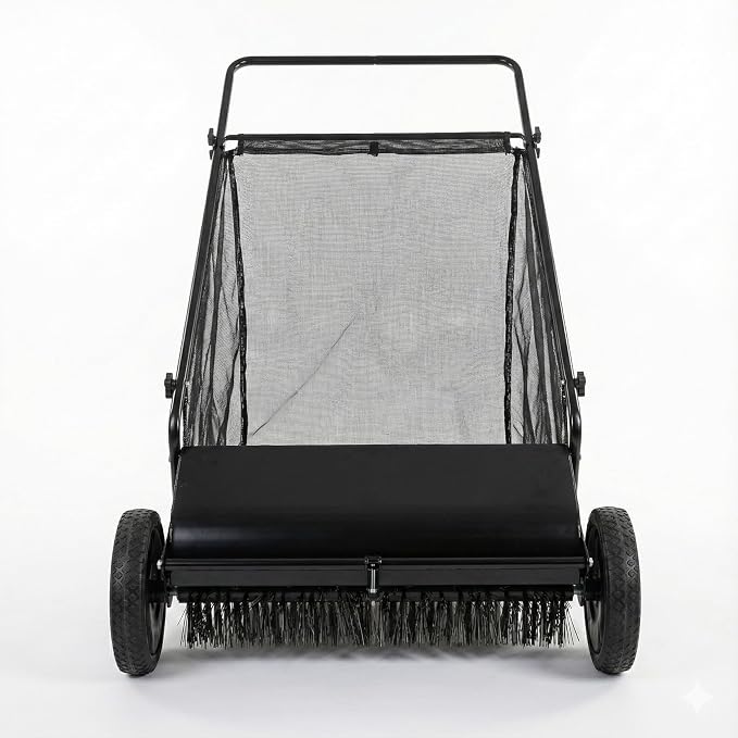 Lawn Push Sweeper, 7 Cu. Ft. Hopper Capacity, 4 Spinning Brushes, Angle & - Image 3