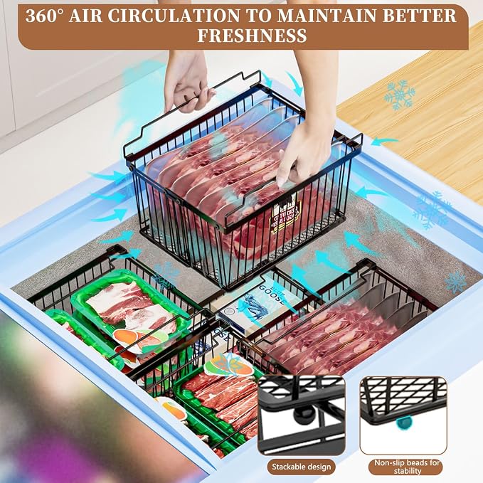 Large Freezer Organizer Bins，Upgraded Bottom Leak-Proof net，Fit 5 to 9 Cu Ft - Image 7