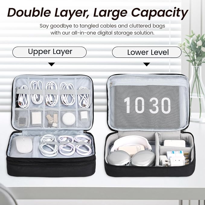 Large Electronic Organizer Travel Case, Double Layer Tech Pouch - Image 4