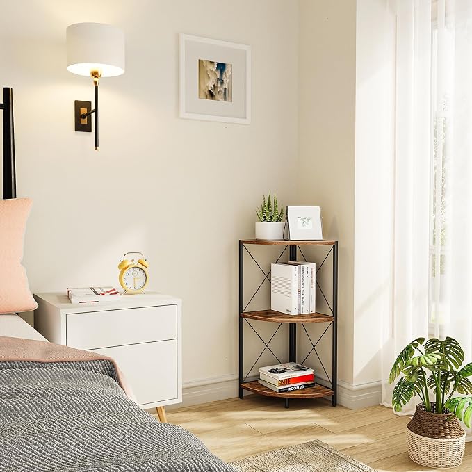 Snughome Corner Shelf with Metal Frame, 3 Tier Rustic Corner Storage Organizer - Image 7
