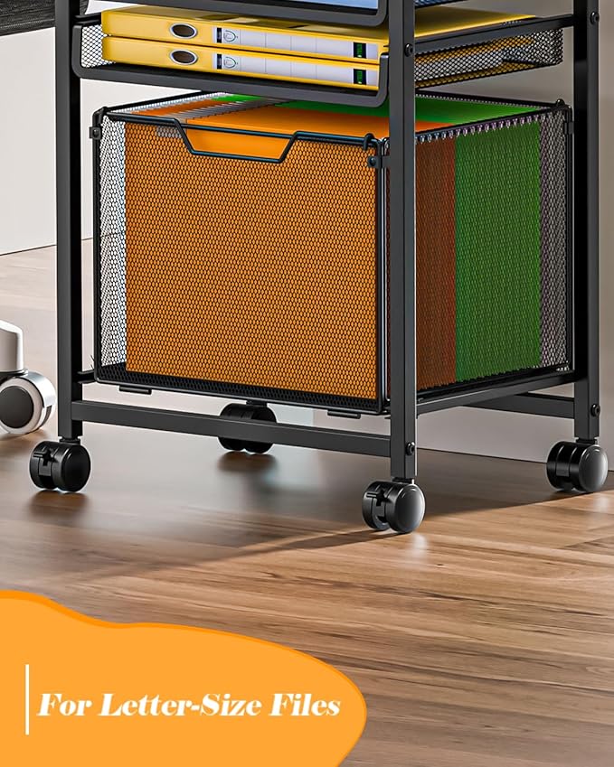 Feyejade Compact 5-Tier Rolling File Cart, Under Desk Metal Filing Cabinet | - Image 3