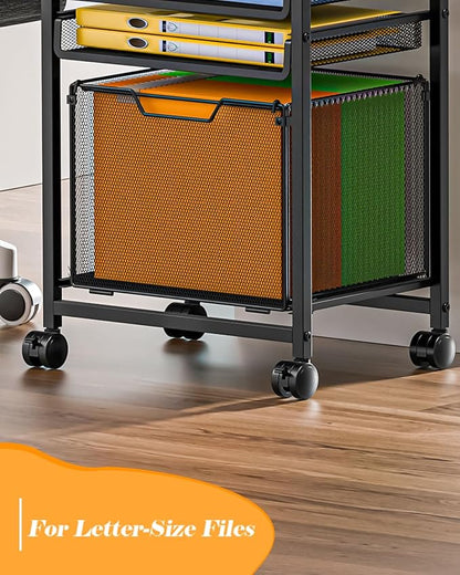 Feyejade Compact 5-Tier Rolling File Cart, Under Desk Metal Filing Cabinet | - Image 3