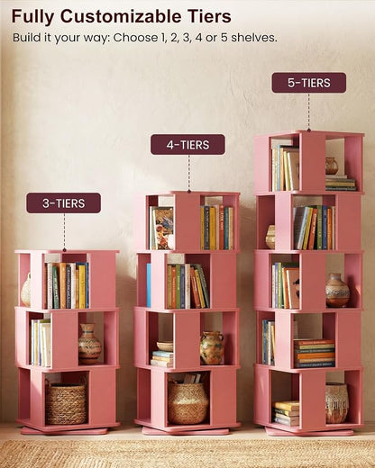 5-Tier Rotating Bookshelf Tower, 360° Square Spinning Book Shelf | Floor - Image 4