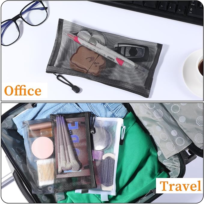 6 PCS Mesh Zipper Makeup Pouch Bags, Nylon Mesh Zipper Cosmetic Bags, Portable - Image 6