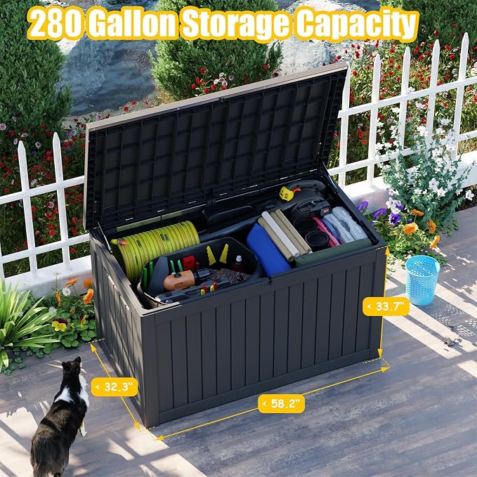 280 Gallon Outdoor Deck Box, Storage Lockable Waterproof Patio Furniture - Image 2