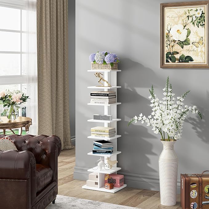 TUTOTAK Book Shelf, Narrow Spine Bookshelf, 8-Tier Bookcase - Image 4
