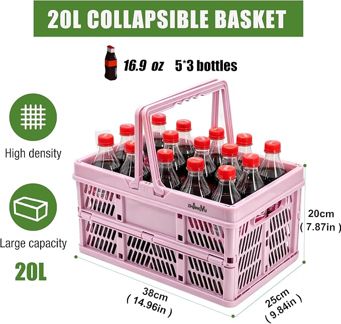 20L Pink Foldable Plastic Storage Crate Collapsible Shopping Basket | plastic - Image 7