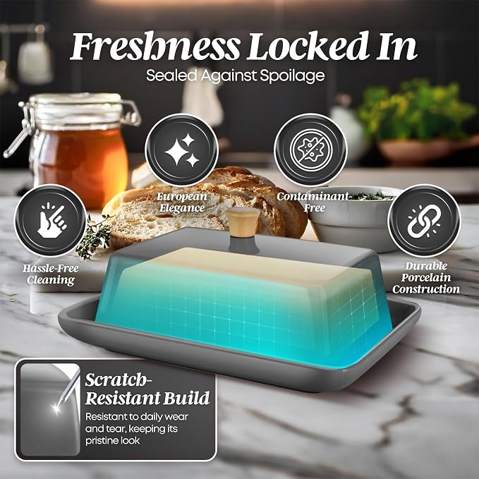 Flexzion Ceramic Gray European Butter Dish - Image 7