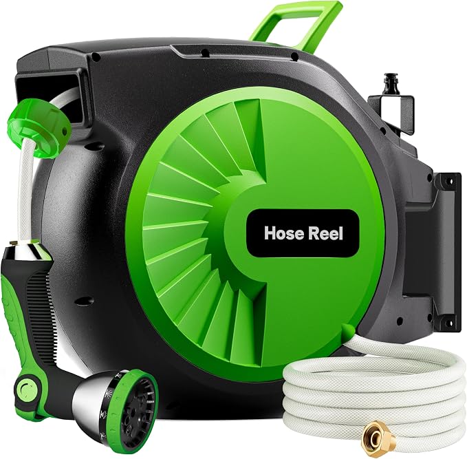 Retractable Garden Hose Reel 100FT x 1/2 in, Wall Mount Water Hose Reel by Unknown