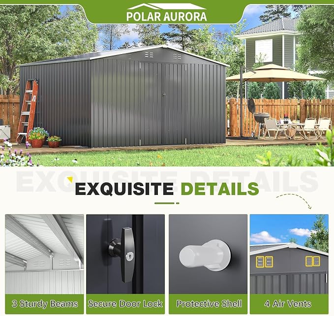 Polar Aurora Outdoor Storage Shed, Metal Garden Shed - Image 3