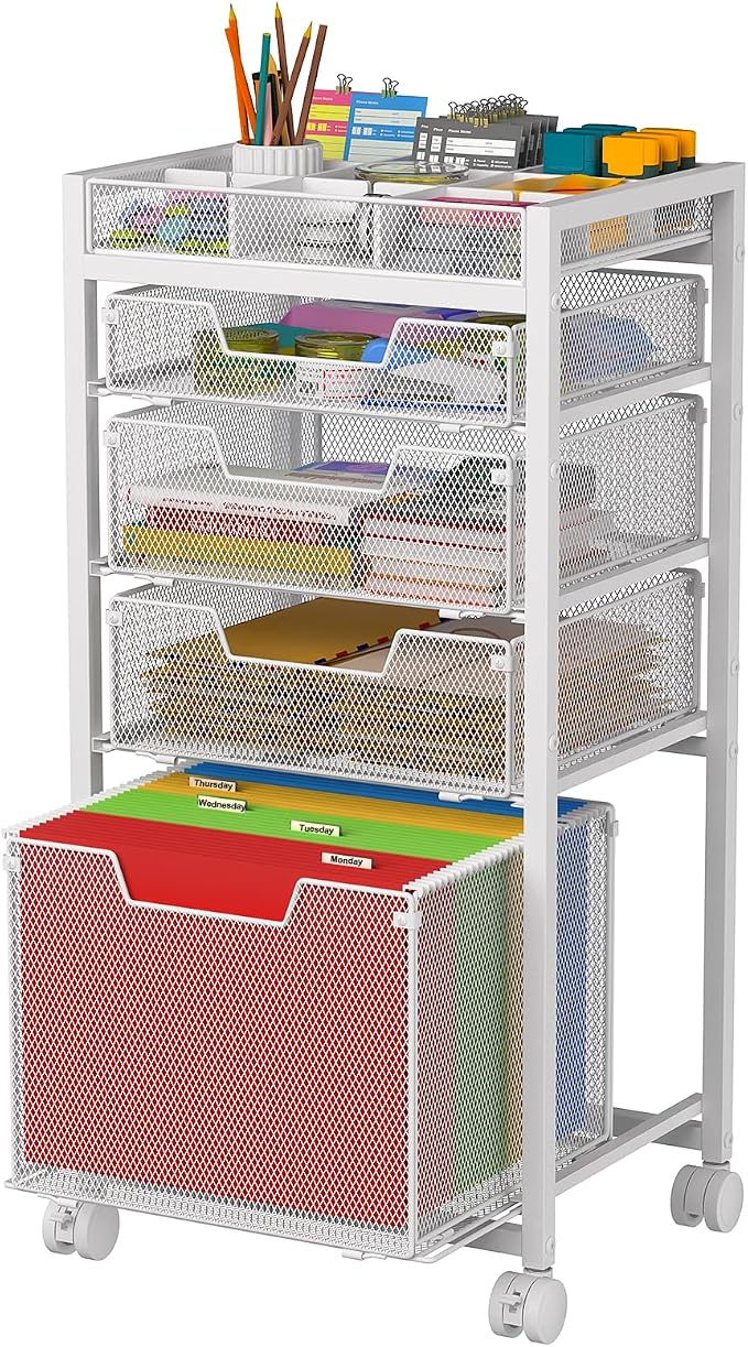 Rolling File Cart with 4 Storage Drawers, Under Desk Filing Cabinet with DIY by JKsmart