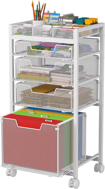 Rolling File Cart with 4 Storage Drawers, Under Desk Filing Cabinet with DIY by JKsmart
