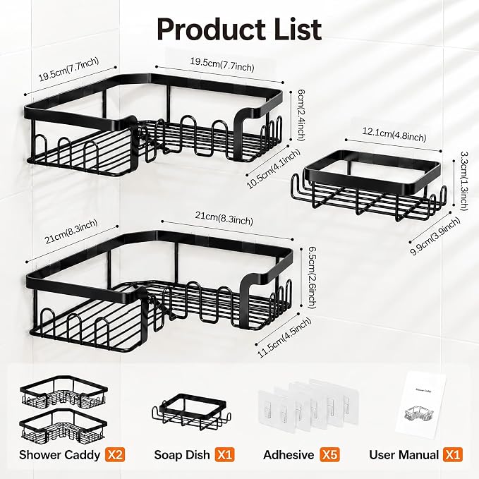 Corner Shower Caddy 3 Pack, Wall Mounted Adhesive Shower Caddy - Image 2