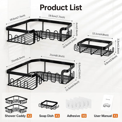 Corner Shower Caddy 3 Pack, Wall Mounted Adhesive Shower Caddy - Image 2