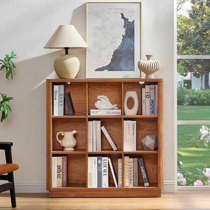 9 Cube Storage Book Shelf, Wood Floor Standing 3-Tier Cubby Bookcase - Image 4
