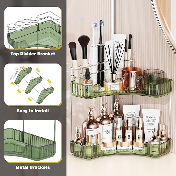2-Tier Corner Bathroom Counter Organizer - Image 4