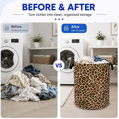 Leopard Print Laundry Basket Foldable Waterproof Oxford Cloth Tote Bag Laundry - Image 4