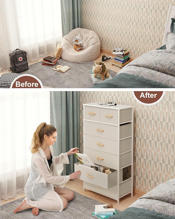 Fabric Dresser with 7 Drawers, Vertical Storage Tower | Sturdy Steel Frame - Image 7