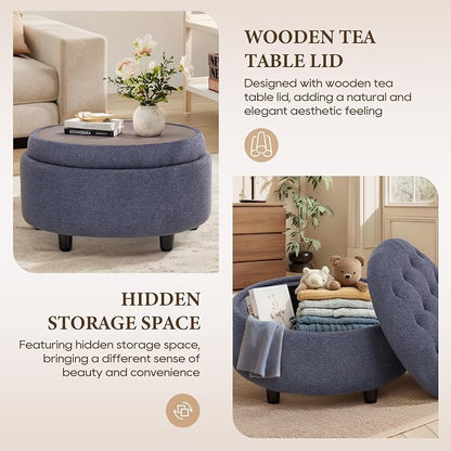 COLAMY Fabric Round Storage Ottoman - Image 3
