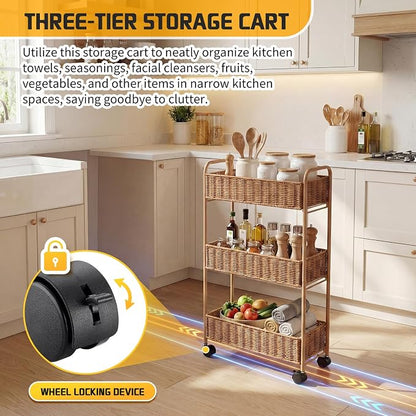 FOCHIER F Utility Slim Storage Cart, 3-Tier Rolling Kitchen Office Laundry Room - Image 9