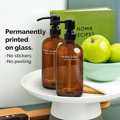 Vine Creations Amber Glass Soap Dispenser Set, Dish Soap and Hand Soap - Image 3