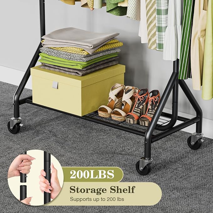 Clothes Rack Load 450 LBS, Heavy Duty Garment Rack, Standing Rolling Metal - Image 3
