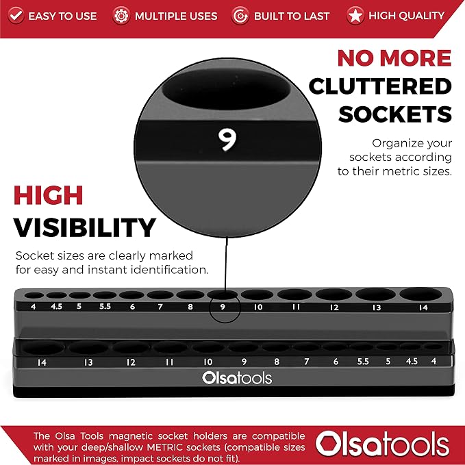 Olsa Tools Magnetic Socket Holder | 1/4-inch Drive | Metric | Black | Holds 26 - Image 2
