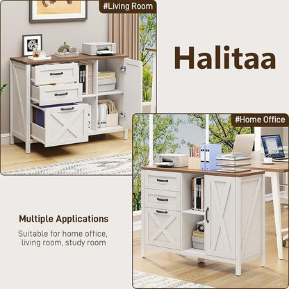 Halitaa 3 Drawer File Cabinet, Farmhouse Style Lateral Filing Cabinet Suitable - Image 6