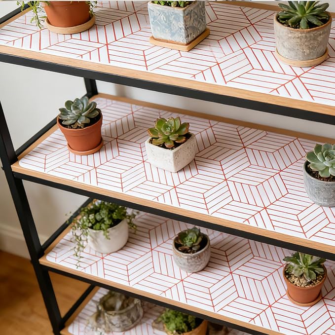 Red Geometric Pattern Shelf Liner, Non-Adhesive Non-Slip Thickened Drawer Liner - Image 9