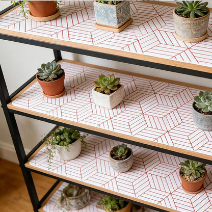 Red Geometric Pattern Shelf Liner, Non-Adhesive Non-Slip Thickened Drawer Liner - Image 9