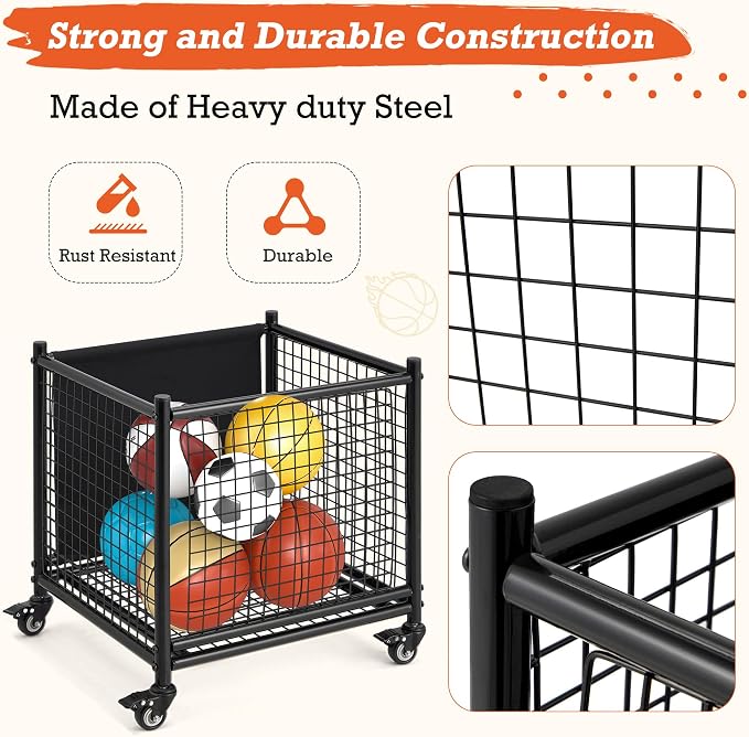 AECOJOY Ball Cart Storage, Rolling Basketball Bin - Image 5
