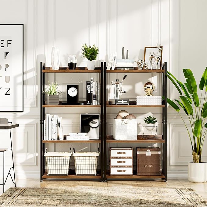 NUMENN Bookshelf, 4 Tier Freestanding Shelving Unit, Vintage | Metal Frame & - Image 4