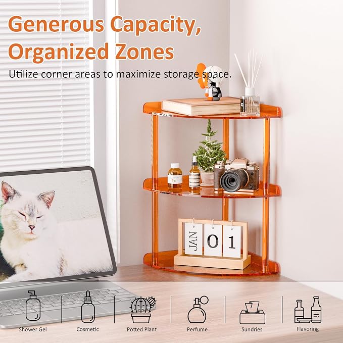 3 Tier Acrylic Corner Shelf Organizer Storage 9.5x9.5x15.7 Inch, Study Room - Image 4