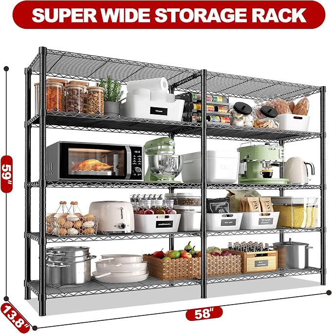 REIBII 5 Tier Wire Shelving Storage Shelves Loads 1430LBS, 2 Pack - Image 2