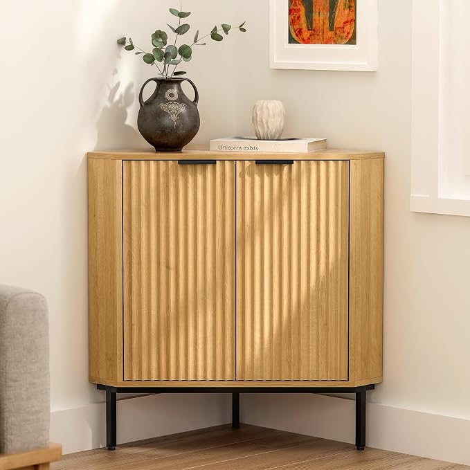 Fluted Corner Cabinet, Modern Small Corner Floor Cabinet - Image 6