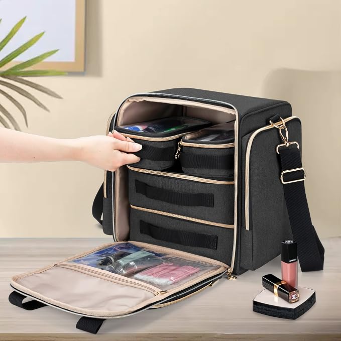 LUXJA Travel Makeup Bag with 4 Inner Removable Cases, Large Cosmetic Bag with - Image 7