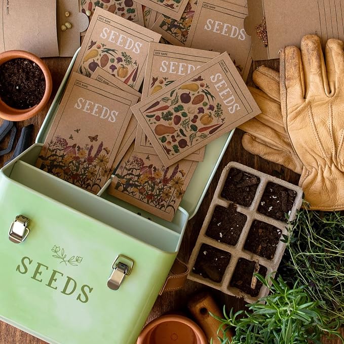 1Canoe2 Tin Seed Organizer Storage Box, Garden Seed Packet Vault Container - Image 4