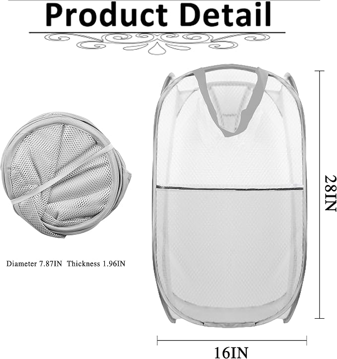 Collapsible Pop Up Laundry Hamper, Extra Large Mesh Foldable Laundry Basket - Image 2