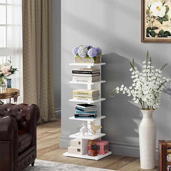 TUTOTAK Book Shelf, Narrow Spine Bookshelf, 6-Tier Bookcase - Image 5