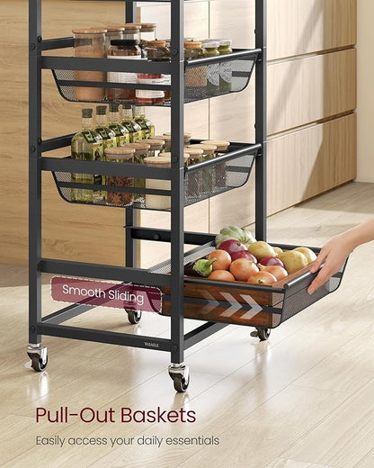 VASAGLE Storage Cart with Pull-Out Baskets, 5-Tier Kitchen Cart with Wheels - Image 3