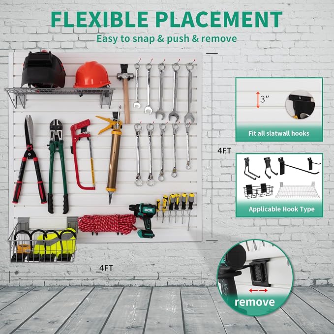 Slatwall Panel 4x4 ft Garage Mounted Storage, Peg Board Tool Organization PVC - Image 2