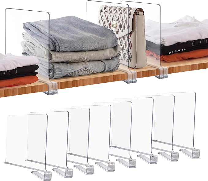JOY DECOR 8 Pack Acrylic Clear Shelf Dividers by JOY+DECOR