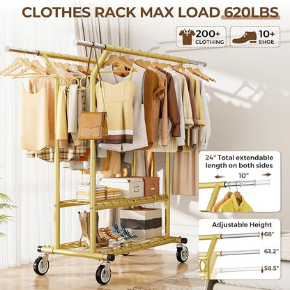 HYSEYY Heavy Duty Clothes Rack, Rolling Clothing Racks - Image 2