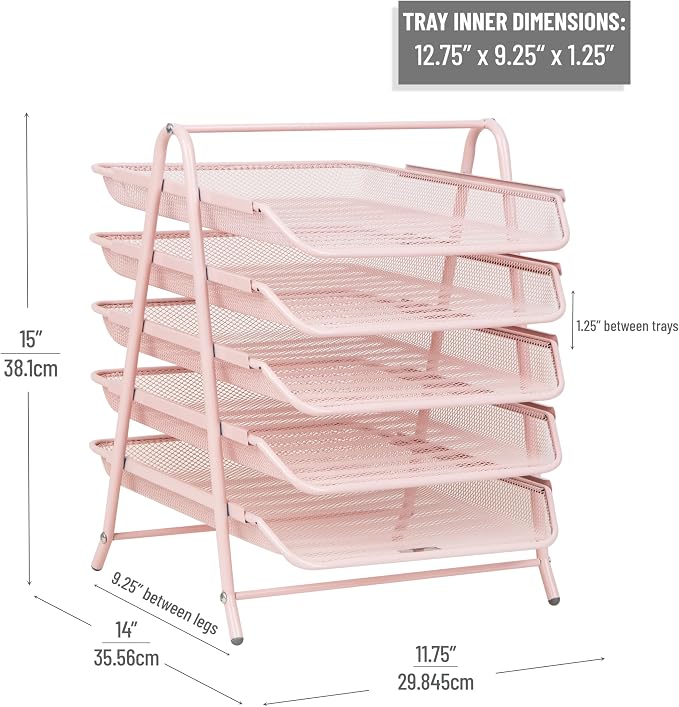 Mind Reader 5-Tier Paper Tray Organizer, Vertical Desktop File Storage Rack - Image 3