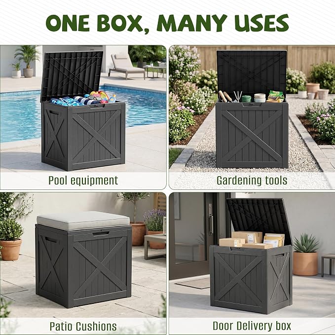 40 Gallon Waterproof Resin Deck Box, Outdoor Lockable Toy Storage Box Container - Image 2