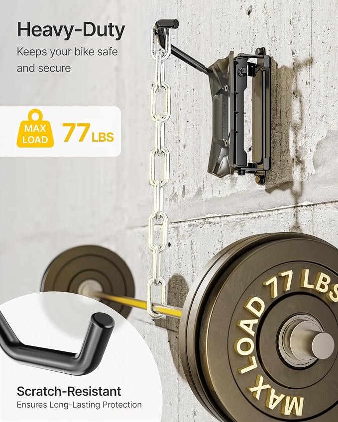 monTEK Heavy duty Bike Wall Mount, Swivel Bike Wall Hanger Holds Up to 77lbs - Image 5