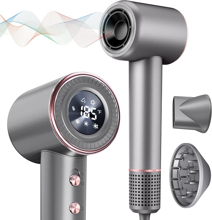 Rudd Hair Dryer with Diffuser, High Speed Hair Dryer with Display, 110000 RPM by MountWalker