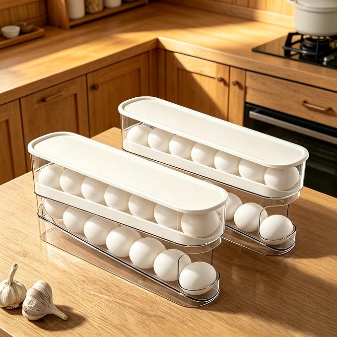 WACOI Auto Rolling Fridge Egg Organizer, Space Saving Eggs Dispenser - Image 3