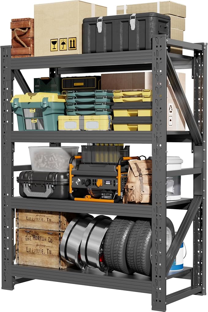 60" W Garage Shelving, 4-Tier Heavy Duty Storage Shelves Unit - Image 9